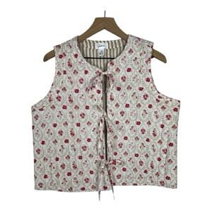 Japna  Sz XL Quilted Vest Tie Front Floral Print Cottagecore Prairie NWOT